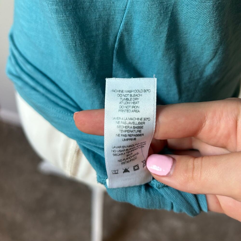 Sundry by Anthropologie Teal Fitted T-Shirt Blouse Light Size 0 - Picture 7 of 7